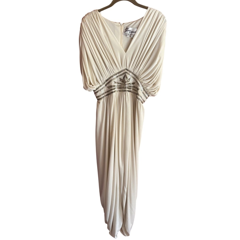 Vintage Tony Alamo of Nashville Beaded Draped Cocktail Dress Jersey 80s Gown